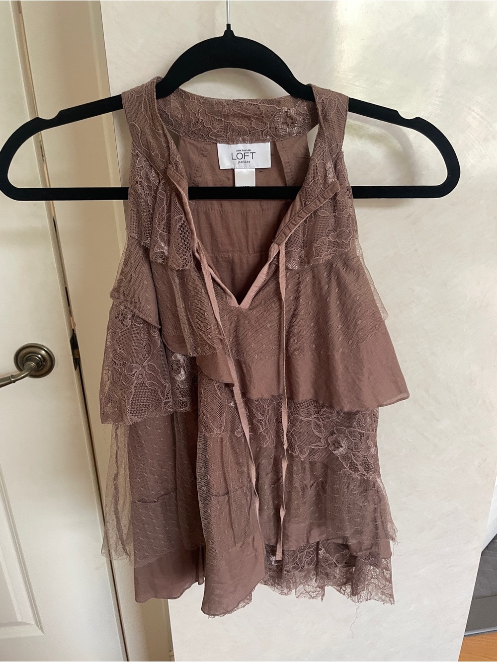 LOFT Taupe Lace Tiered Camisole